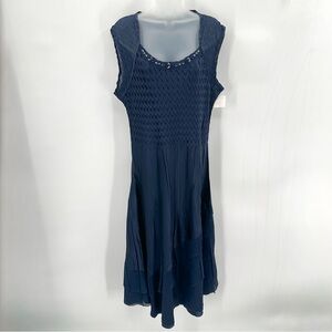 Komarov Dress Womens XL Navy Blue Semiformal Midi Charmeuse Tiers Elegant READ